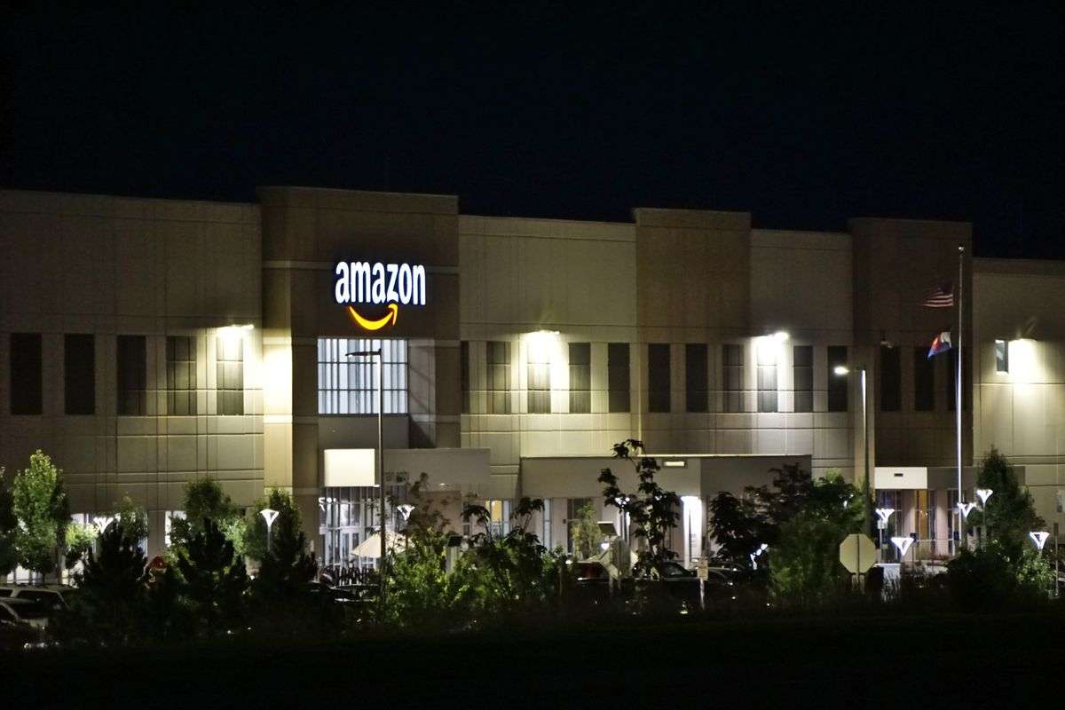 Amazon building at night