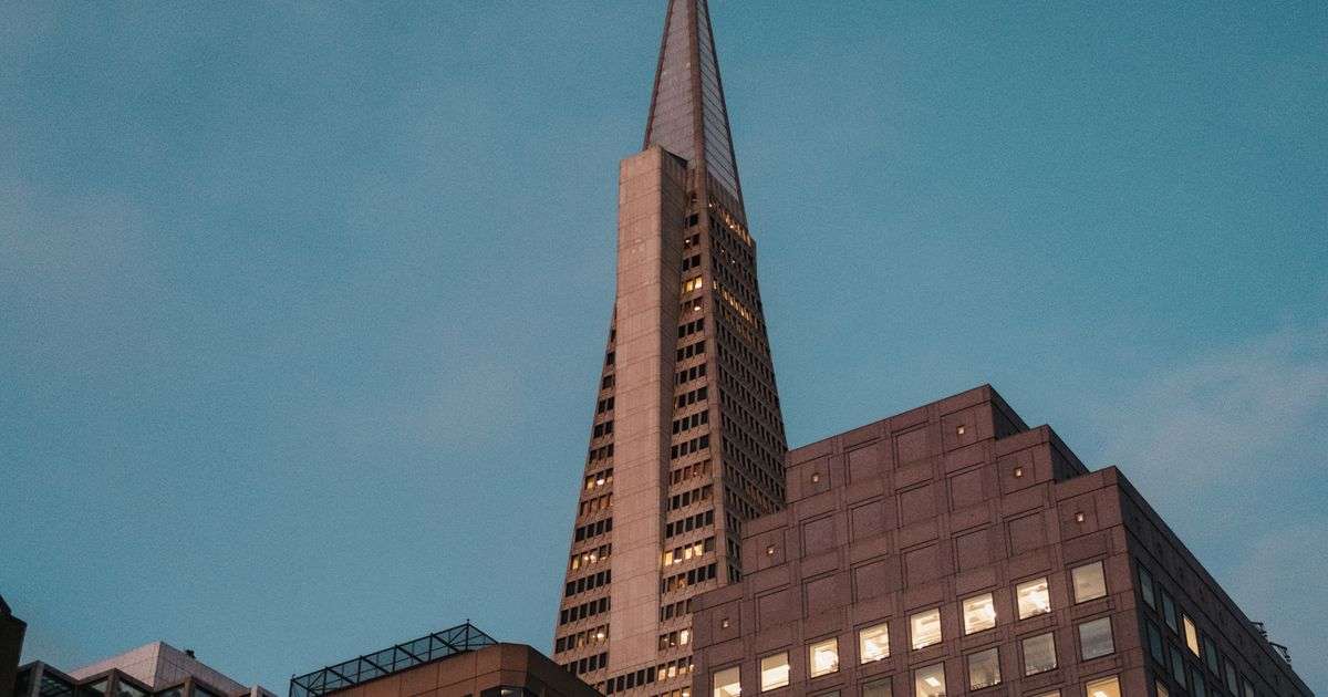 Transamerica Pyramid and office towers in San Francisco, where Dropbox is based